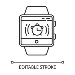 Alarm clock smartwatch function linear icon. Awaken from night sleep and short naps with sound and vibration. Thin line illustration. Contour symbol. Vector isolated outline drawing. Editable stroke