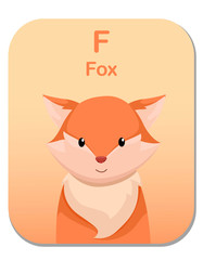 Cartoon Vector Illustration children's alphabet graphic card for children education. with animal character. Letter F