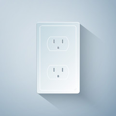 Paper cut Electrical outlet in the USA icon isolated on grey background. Power socket. Paper art style. Vector Illustration