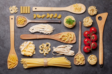 Various pasta in spoons