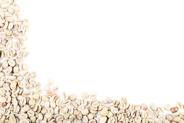 Green coffee beans on white background