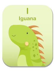 Cartoon Vector Illustration children's alphabet graphic card for children education. with animal character. Letter I