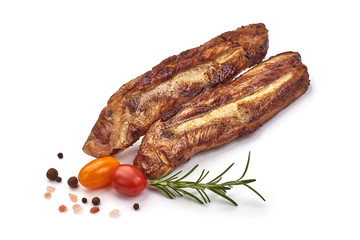 Roasted pork ribs, grilled meat, isolated on white background