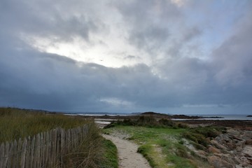 Beautiful path on the coastline of brittany in France