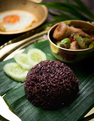 Street food on traditional:Rice Berry with Stir Fried Twisted Cluster Bean with Shrimps,Thai food