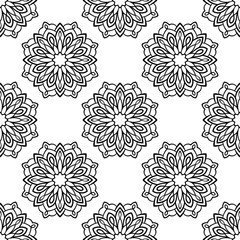 Fantasy seamless pattern with ornamental mandala. Abstract round doodle flower background. Floral geometric circle. Vector illustration. 