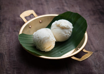 Coconut milk ice cream on brass blow