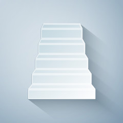 Paper cut Staircase icon isolated on grey background. Paper art style. Vector Illustration