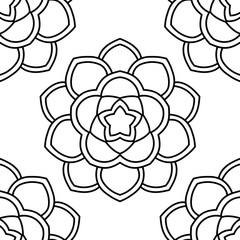 Fantasy seamless pattern with ornamental mandala. Abstract round doodle flower background. Floral geometric circle. Vector illustration. 