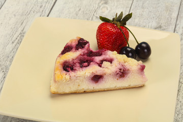 Cheesecake with cherry served strawberry