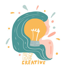 Be creative! Pastel colored vector illustration of a business woman with great ideas. Creative idea concept