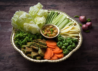 Nam prik or chili paste with boiled various vegetables,Thai food