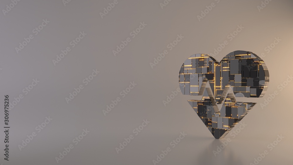 Poster light background 3d rendering symbol of heartbeat icon