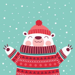cute winter card with bear