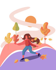 Beautiful girl enjoying in the autumn. stock illustration