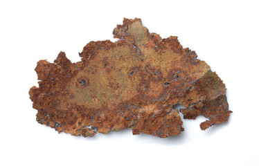 Rusty metal plate isolated on white background