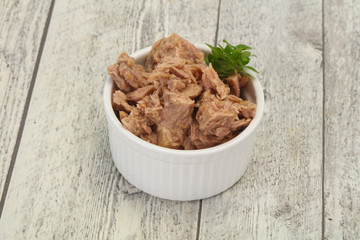 Canned tuna fish in the bowl