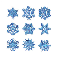 set 3d Snowflake icons blue vector snow christmas winter Collection of white Effect