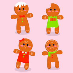 gingerman bread cookie collection. flat design illustration