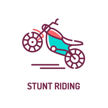 Stunt riding a motorcycle color line icon on white background. Extreme. Motorcycle tricks. Pictogram for web page, mobile app, promo. UI UX GUI design element. Editable stroke