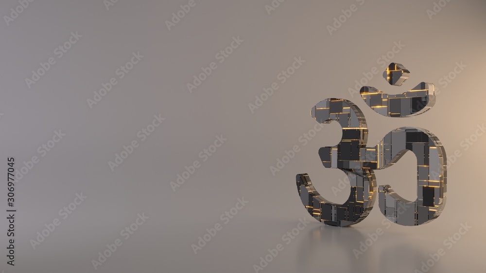Poster light background 3d rendering symbol of om icon