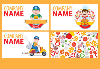Pizza packaging design, food service set of banners and flyers.