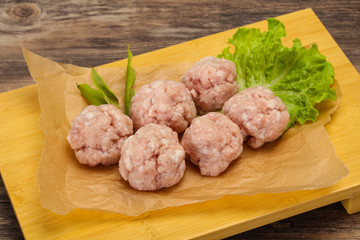 Homemade raw pork minced meatball for cooking