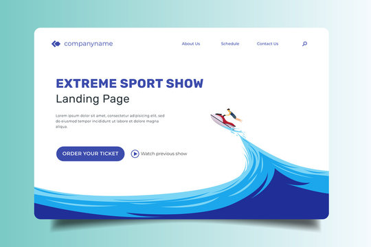 Landing Page illustration with speedboat, Water Background, Extreme Sport, Water Sport Illustration Page, Vector.