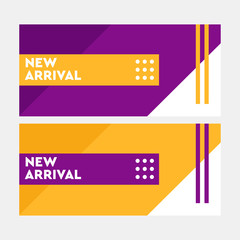 Purple banner design. Yellow poster, Gift card, Sale voucher, Header, Facebook banner. Vector, Illustration