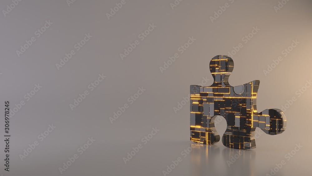 Poster light background 3d rendering symbol of puzzle piece icon