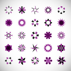 Fototapeta na wymiar Abstract Circle Icon Set. Vector Isolated On Gray. Abstract Circular Logo For Company Symbol, Star, Tech Icon And Element Design. Creative Icons For Flower And Decorative Logo. Abstract Round Template