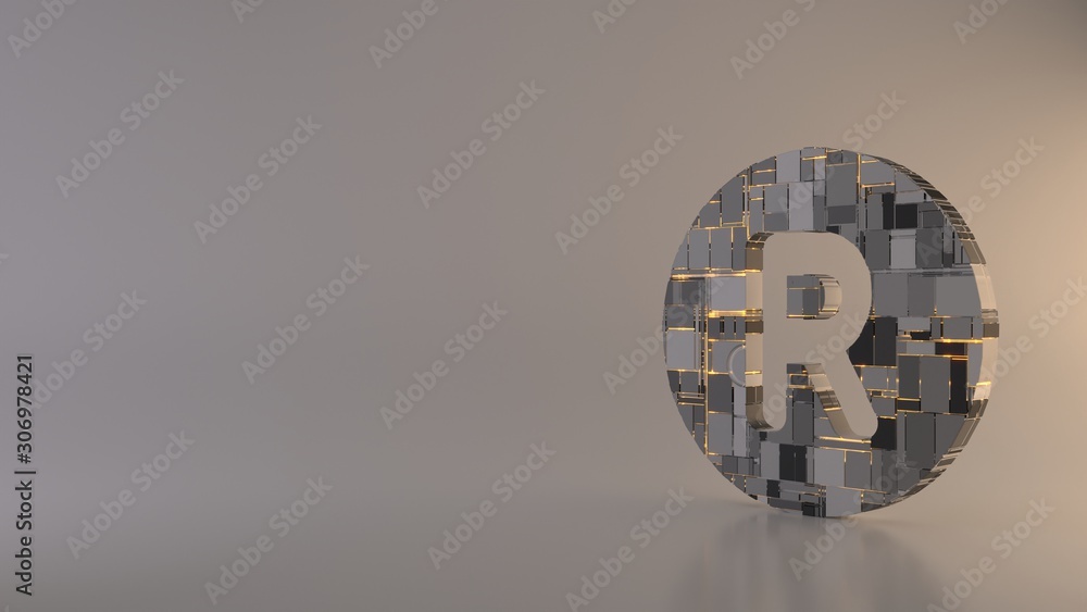 Poster light background 3d rendering symbol of registered icon