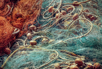 colored fishing nets for marine concept