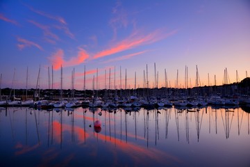 Beautiful sunset. Perros-Guirec harbor. Brittany, France
