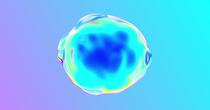 Abstract bubble, liquid sphere on color gradient background. Water drop distortion or air soap bubble blob with flow edges effect
