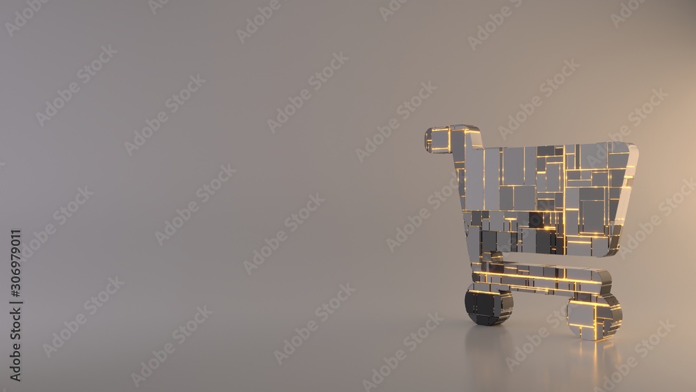 Poster light background 3d rendering symbol of shopping cart icon