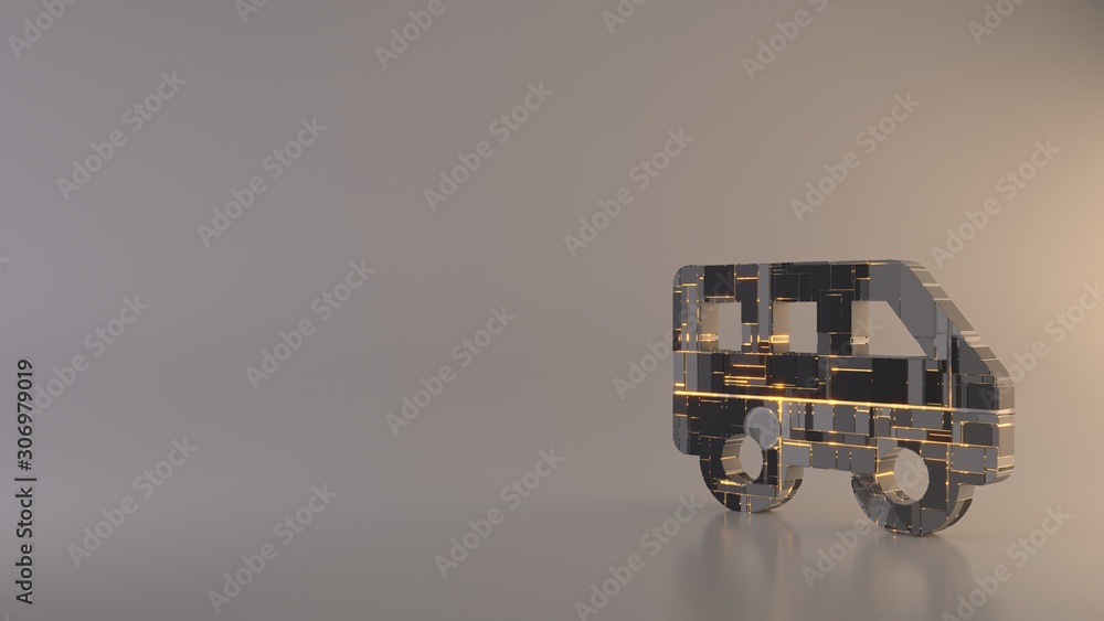 Poster light background 3d rendering symbol of shuttle van icon