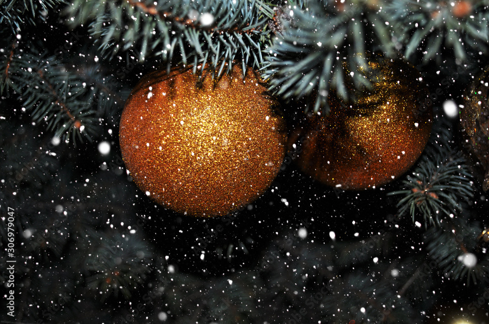 Canvas Prints christmas balls on the christmas tree, gifts, colorful background for cards, many objects. christmas