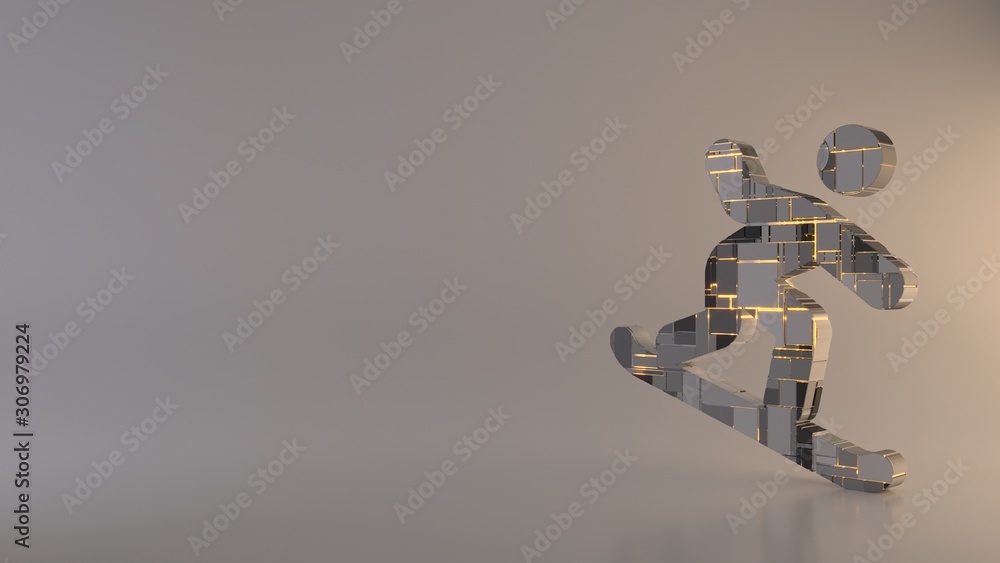 Poster light background 3d rendering symbol of snowboarding icon