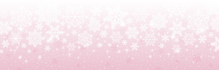 Pink Christmas banner with snowflakes. Merry Christmas and Happy New Year greeting banner. Horizontal new year background, headers, posters, cards, website.Vector illustration
