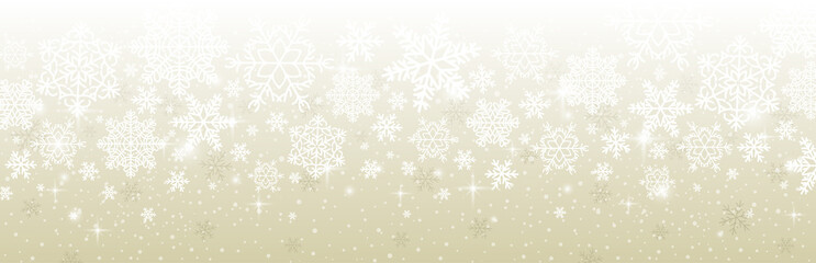 Fototapeta na wymiar Beige Christmas banner with snowflakes. Merry Christmas and Happy New Year greeting banner. Horizontal new year background, headers, posters, cards, website.Vector illustration