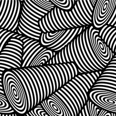 Abstract black and white striped background. Seamless geometric pattern with visual distortion effect. Optical illusion. Op art.