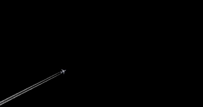 Airplane flying away leaving smoke trails with alpha matte. Easy compositing to isolate the background and replace it