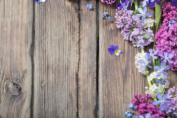 spring flowers  on old wooden background