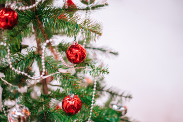 Fototapeta na wymiar Christmas holidays banner, tree, bokeh background.