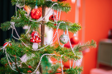 Christmas holidays banner, tree, bokeh background.