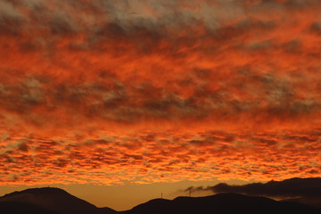 Sunset in the mountains of the Mediterranean island of Crete in the Winter, short before Christmas