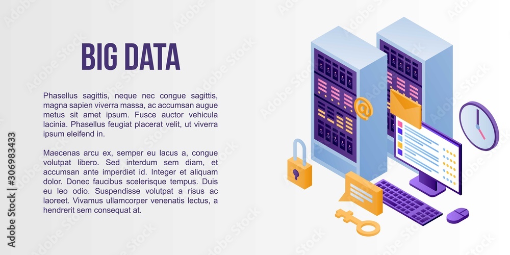 Poster big data concept banner. isometric illustration of big data vector concept banner for web design