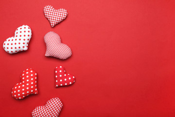 Valentine hearts on red background