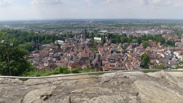 Weinheim city on summer day, view from Windeck Castle ruin. Static.